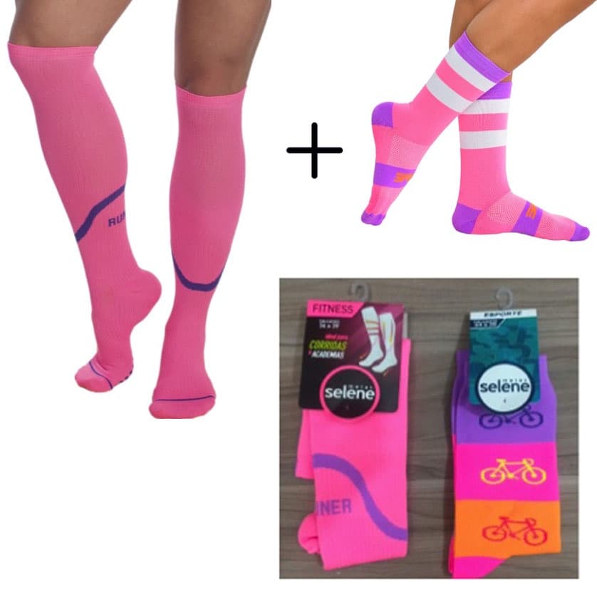 Meia Esportiva Feminina: 1 Par Meia Fitness para Corrida e Academia 3/4 Compressão + 1 Par Meia Esportiva Selene