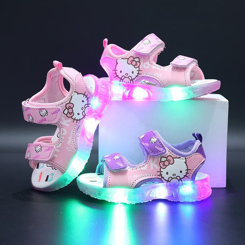 2024 Sandálias Infantis de Verão Novo Estilo Sandálias Ktt Hello Kitty Cartoon Sandálias Luminosas LED