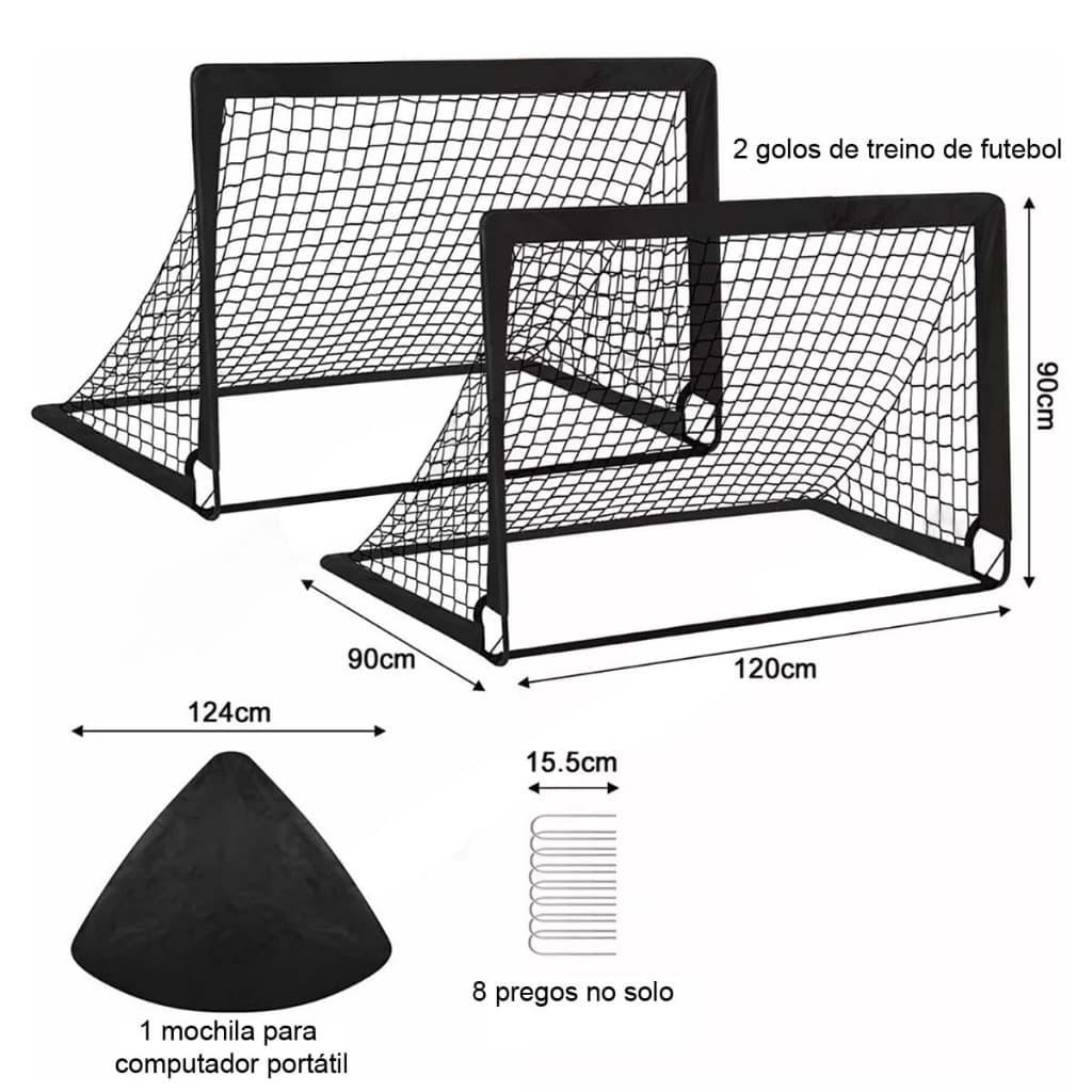 Rede portátil de gol de futebol de 2 peças (com poste de gol de futebol), adequada para treinamento ao ar livre preto