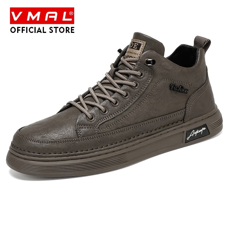 VMAL 39-44 Moda Masculina Casual Mid-High Top Estilo Couro Antiderrapante Tênis Resistente Ao Desgaste