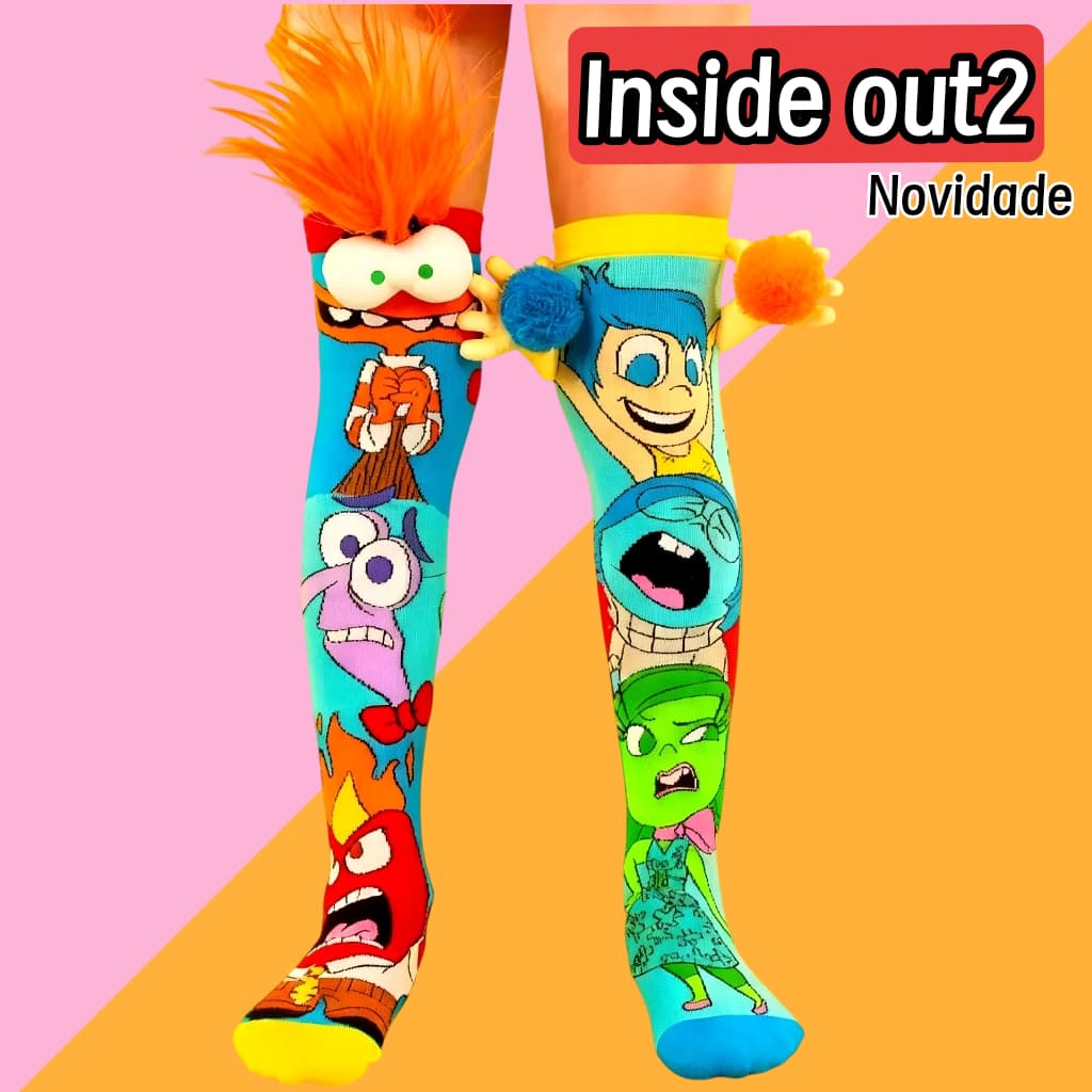 Meia Inside Out 2 Infantil 3D Divertidas Meia Maluca Menina E Menino Festa Colorida