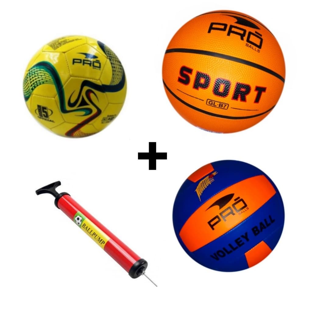 KIT Bola De Futebol Campo Tam 5 + Bola de Vôlei Praia/Quadra + Bola de Basquete N°7+ Bomba