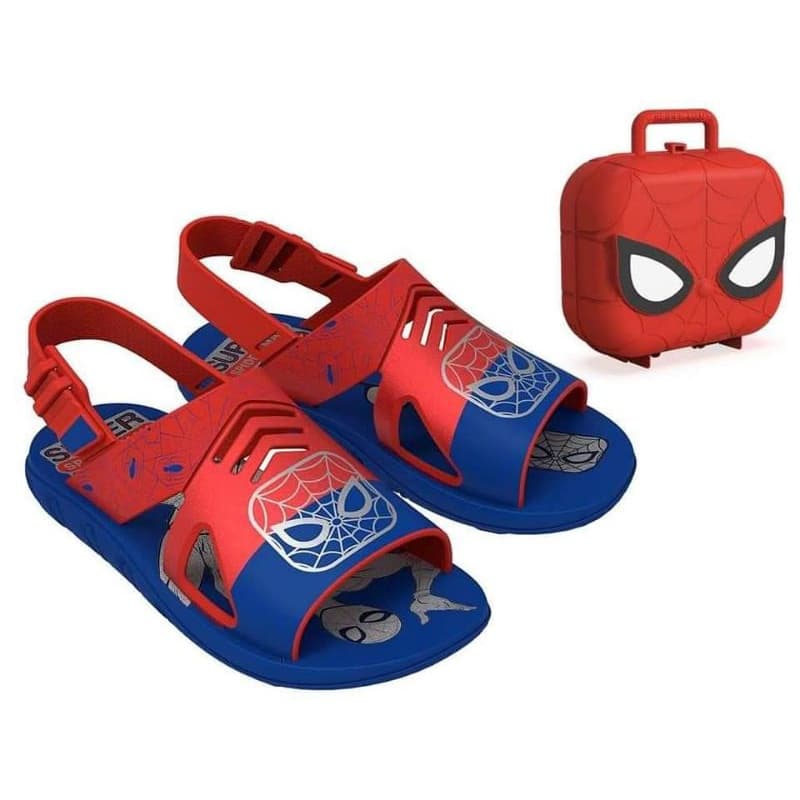 Sandália + maleta Marvel Tam 25 ao 34, homem aranha, ORIGINAL, Sandália Infantil Marvel Hero Maleta Grendene Kids, vermelha