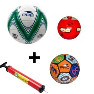 Kit c/ 3 Bolas - Bola de Futebol/Society + Bola Recreação Tam.3 + Bola infantil Tam.2 + Bomba de Ar