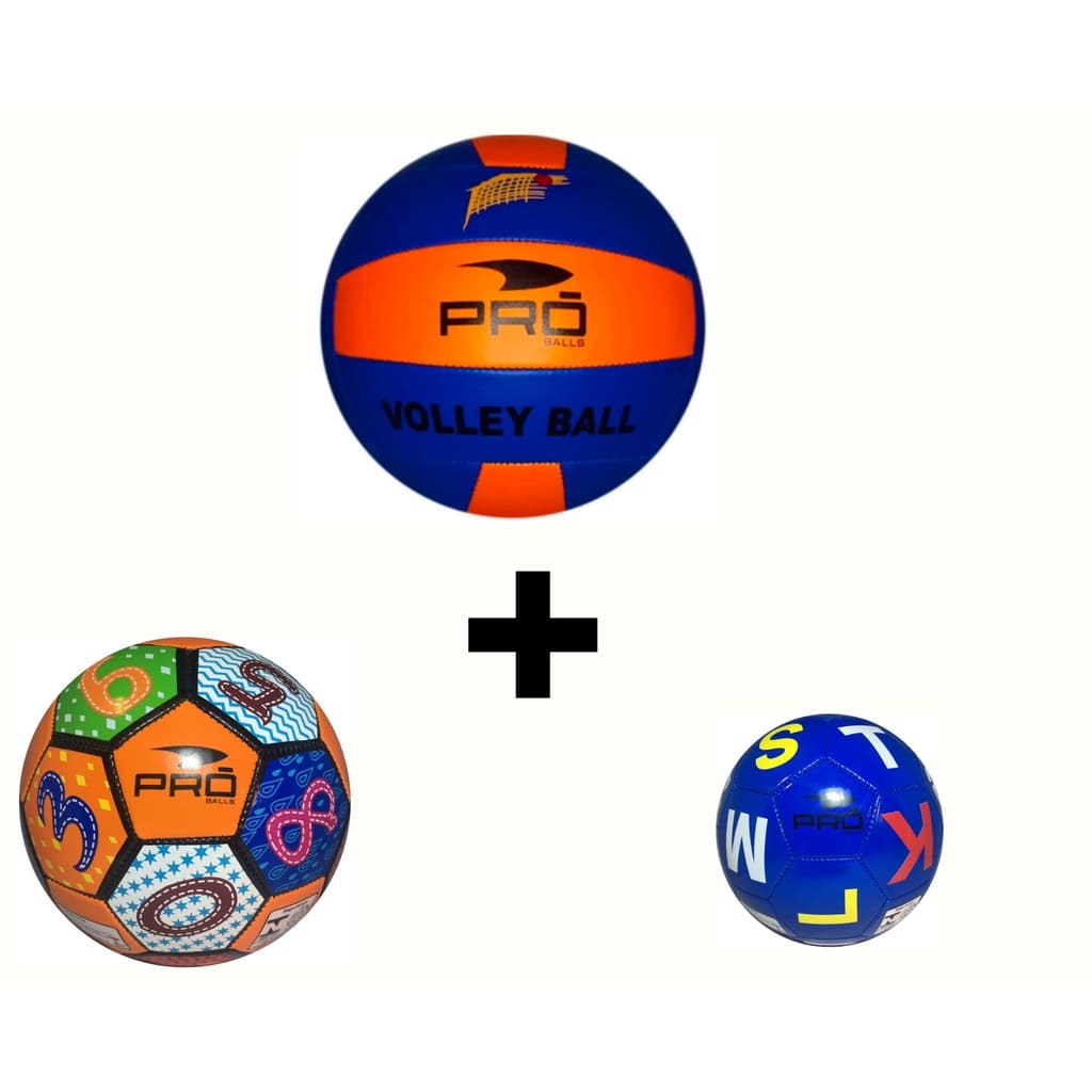 Kit c/ 3 Bolas: 1 Bola de Vôlei Quadra/Areia + 1 Bola Infantil de Recreação Tam.3 + Mini Bola Infantil