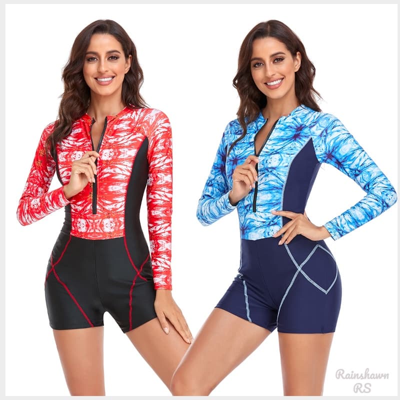 RS|Maiô Feminino/Zíper Surf Maio Manga Long/Maio Natação/Maio Feminino Praia/Maio Plus Size/Roupa De Banho/Cwimsuit