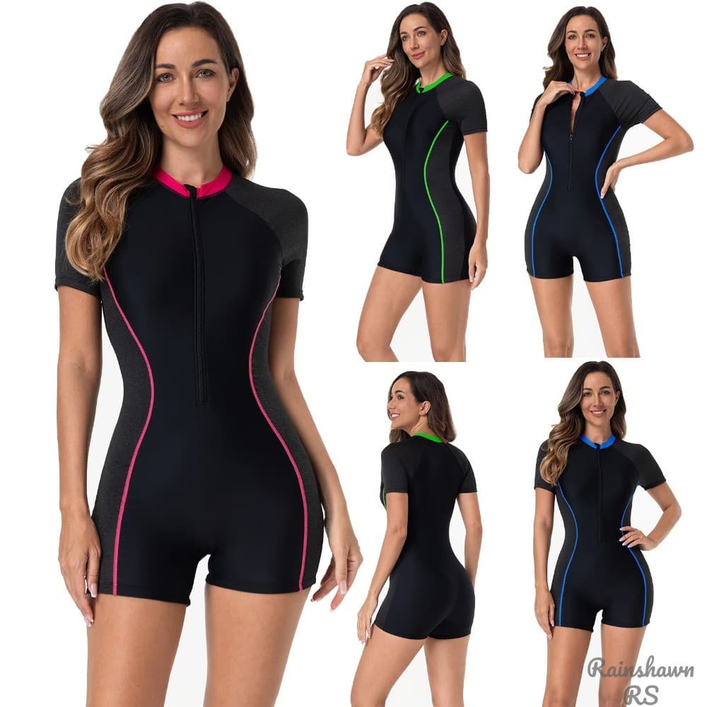 Zíper Maio Feminino Praia Manga Curta Conservador Maiô Feminino de Uma Peça Maiô de Surf Maio Natação Maio Plus Size