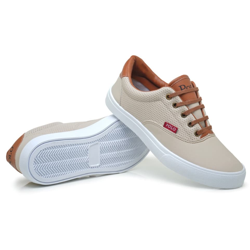 Tênis Masculino Polo Boxster Bege com Sola Branca - Par