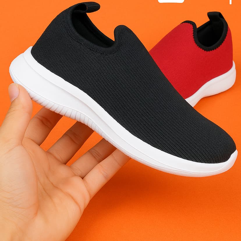 Tênis meia femininos preto e vermelho com calce fácil