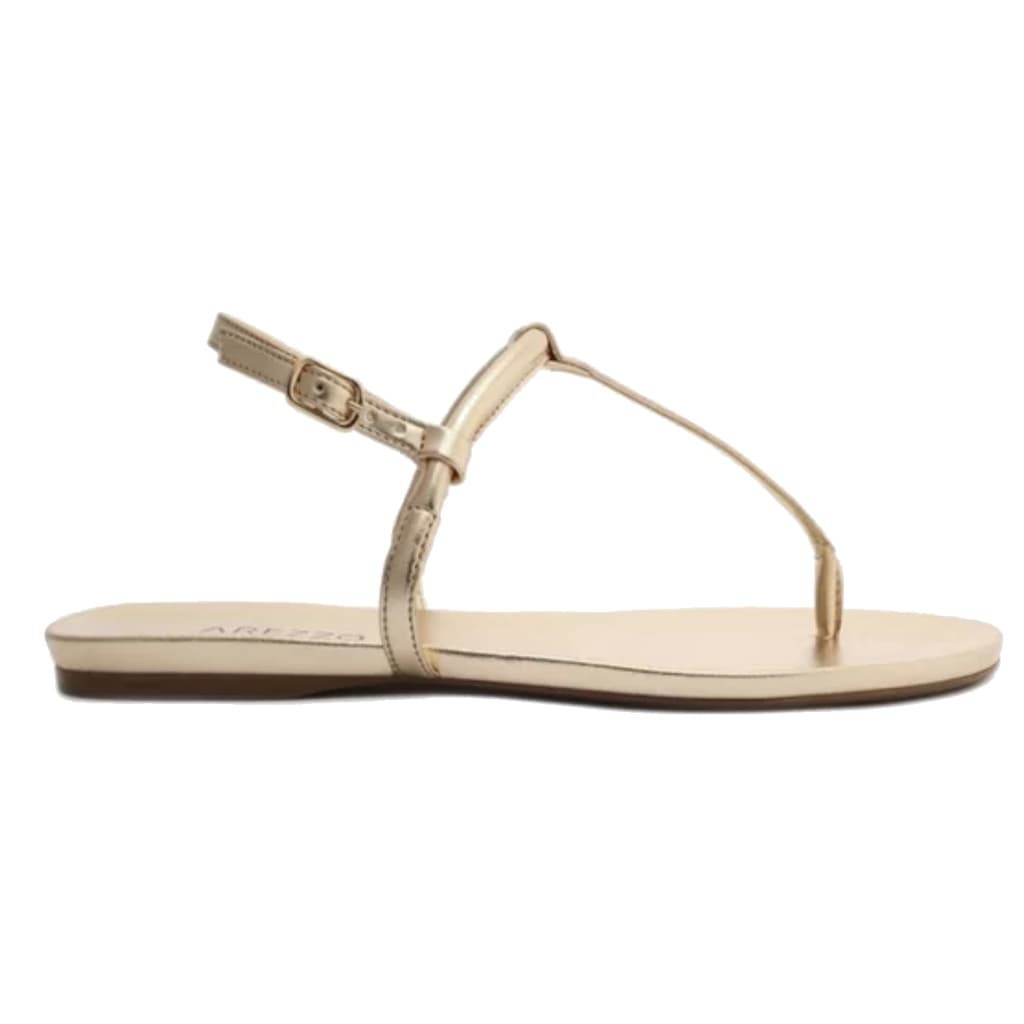 Sandália Arezzo Original Rasteira Dourada Slim Bico Redondo