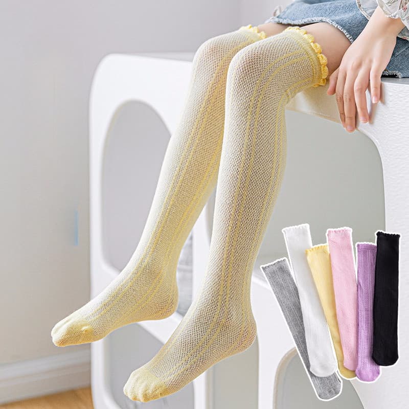 Meias de Verão para Meninas Meias de Verão Meias de Renda Sólidas Cor de Renda para Meninas Meias de Algodão Oco para Bebês Meias de Joelho Fofas Princesas