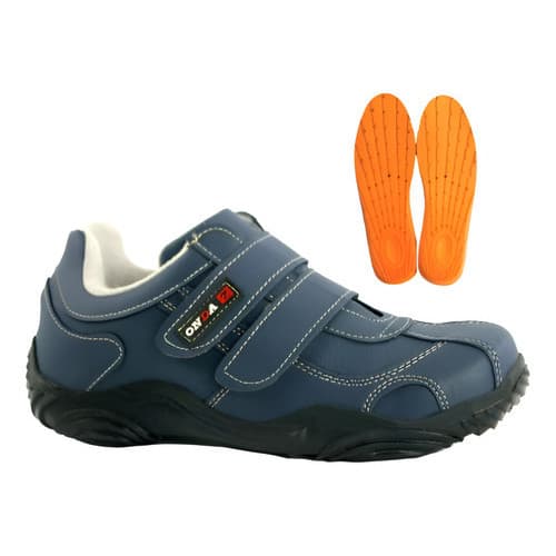 Tênis azul escuro sem cadarços com palmilha PU, tênis velcro confortável, azul escuro