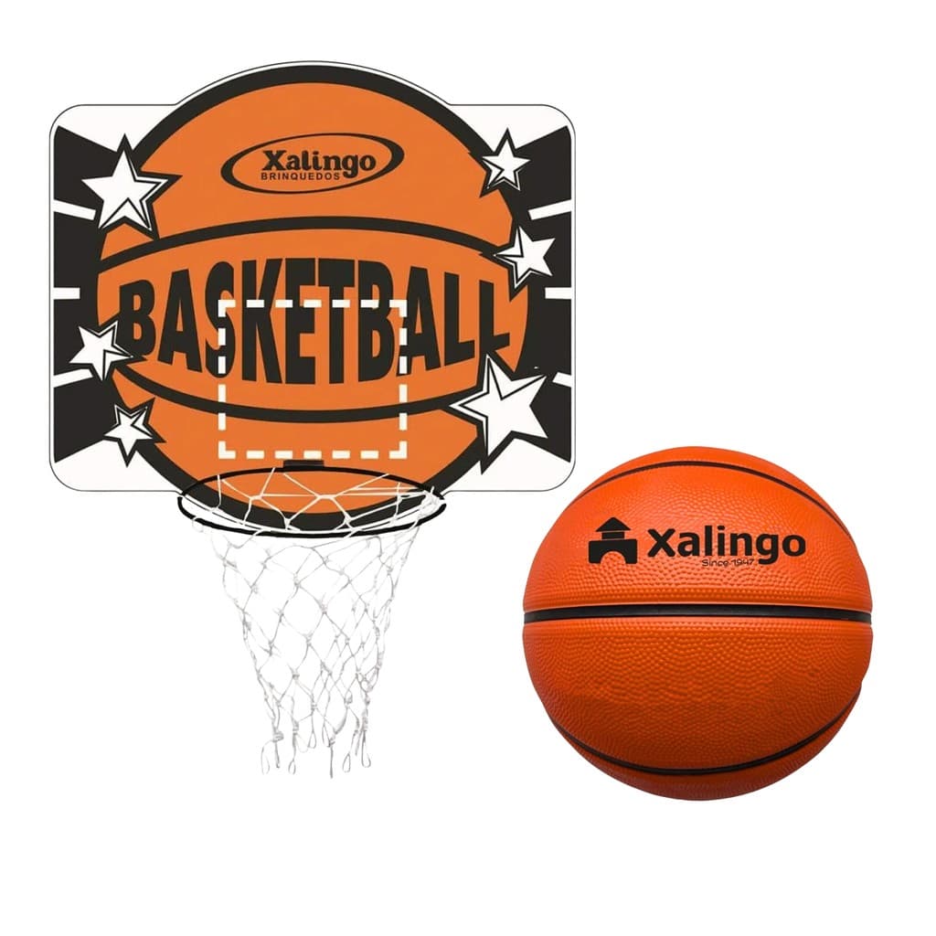 Kit Tabela de Basquete Infantil em MDF Ótima Fixação +6 Anos Xalingo + Bola de Basquete 7 Laranja