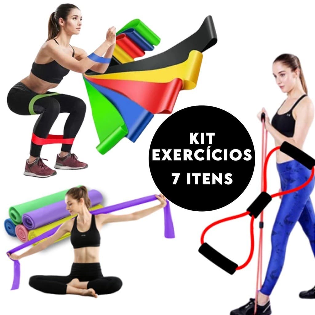 Kit 5 Elástico Treino Mini Band + Faixa Elástica Thera Band + Elástico Extensor Fisioterapia Funcional Academia em Casa