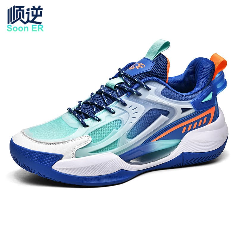 Tênis esportivo Luminoso azul turquesa branco e laranja para basquete e corrida