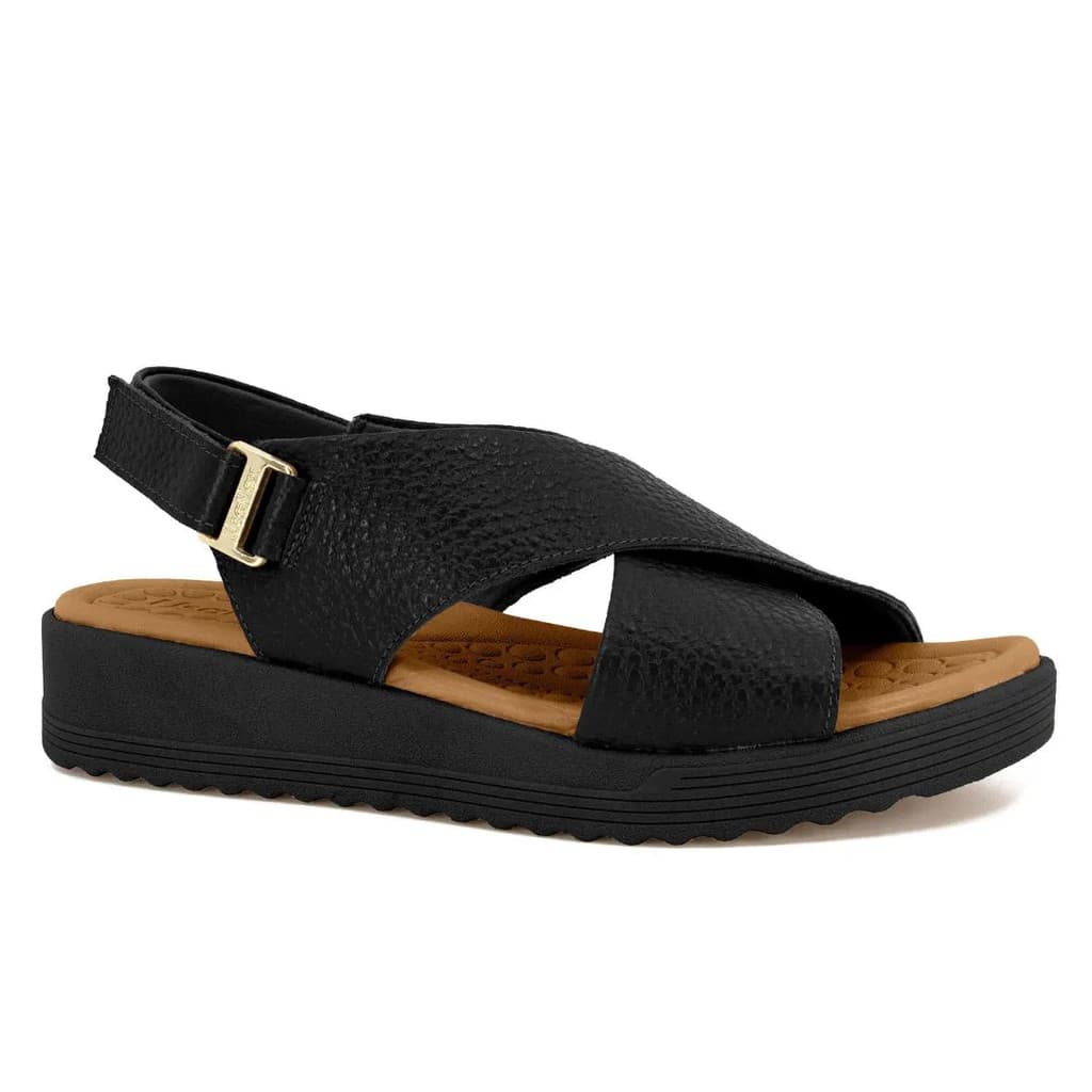 Sandália Feminina Usaflex Couro Plataforma Anabela Velcro
