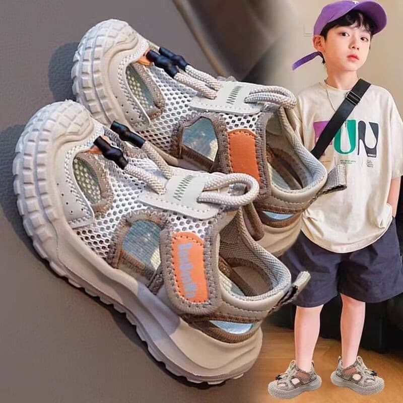 Crianças sapatos meninos sandálias de sola macia crianças sandálias meninas Toe-coberto sandálias esportivas