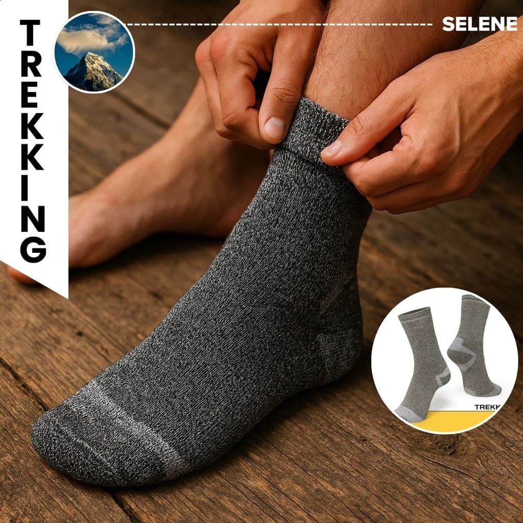 Meia de Trilha Trekking Coolmax Performance Antiodor — Tamanhos 34-43 — Cores Kaki e Preto Mesclado