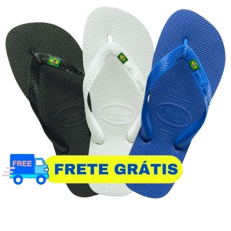 Kit 2 pares de chinelos masculinos: preto, branco e azul marinho com frete grátis