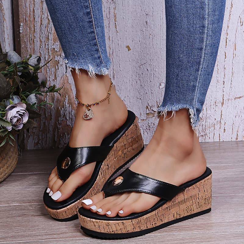 Estilo chinelos de sola grossa dedo do pé redondo moda exterior usar chinelos leves Plus Size feminino