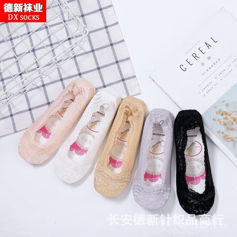 Meias de verão femininas, meias finas de renda invisível com solas de silicone, meias curtas, meias de renda invisível d