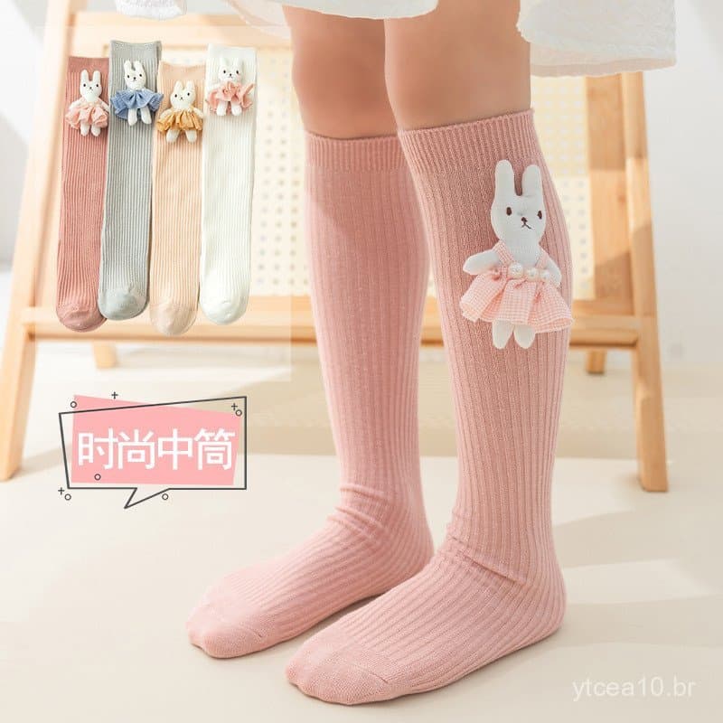 Meias para meninas, meias infantis de cano médio estilo coreano, meias de cano curto para meninas, meias esportivas long