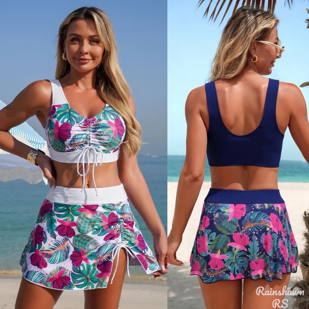 Conjunto De Maiô Flores Maiô Dividido Roupa De Praia Maio Feminino Praia Maio Natação Maio Plus Size Short Praia Surf
