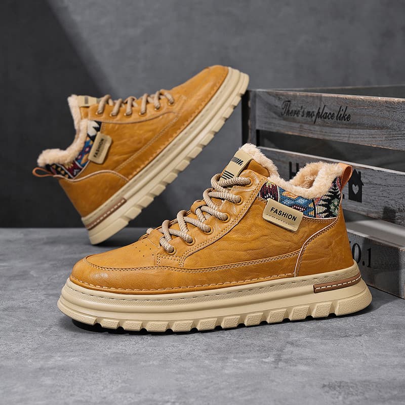 W inverno novo estilo sapatos masculinos Mid-top tênis casuais na moda forro de lã engrossado nordeste botas de neve de 