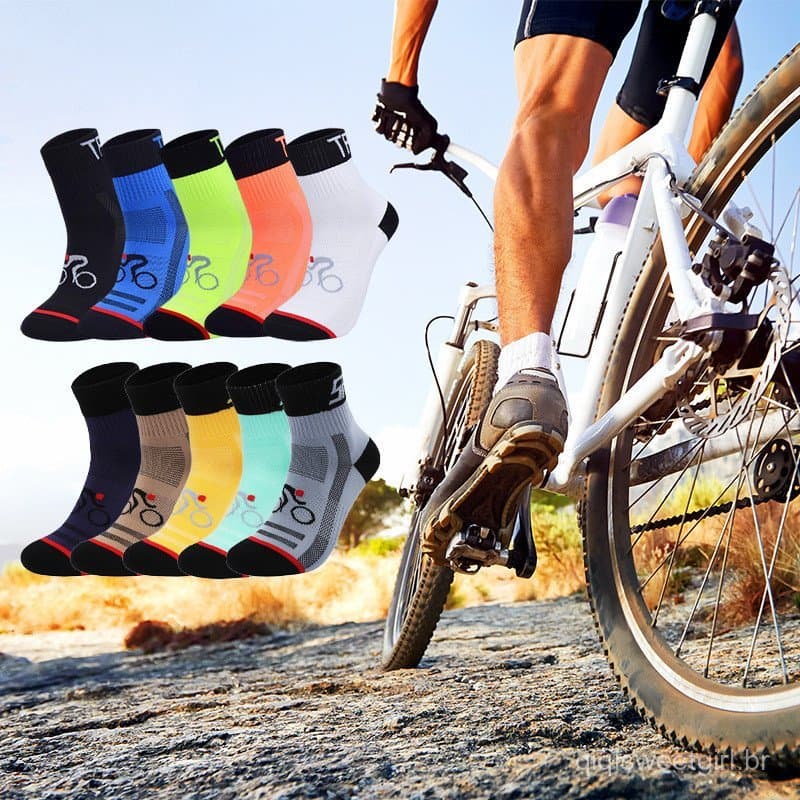 Meias esportivas de Nylon para ciclismo, meias respiráveis de secagem rápida, adequadas para ciclismo e corrida