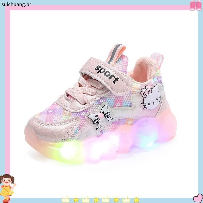 Tênis infantil Hello Kitty com luzes LED rosa e multicolorido