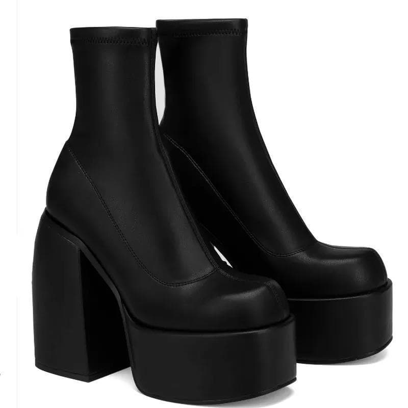 Botas curtas de jeans, botas de salto alto, botas Martin com laterais robustas, botas com zíper de comércio exterior, bo