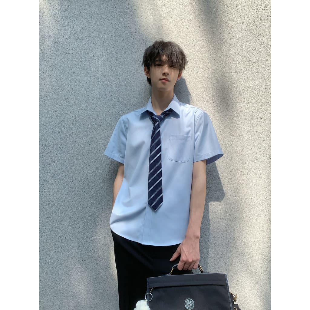 Tokyo Year-Old Times dk Camisa Azul Casual Estilo Japonês Uniforme Escolar All-Match Camisa de Manga Curta Camisa Mascul