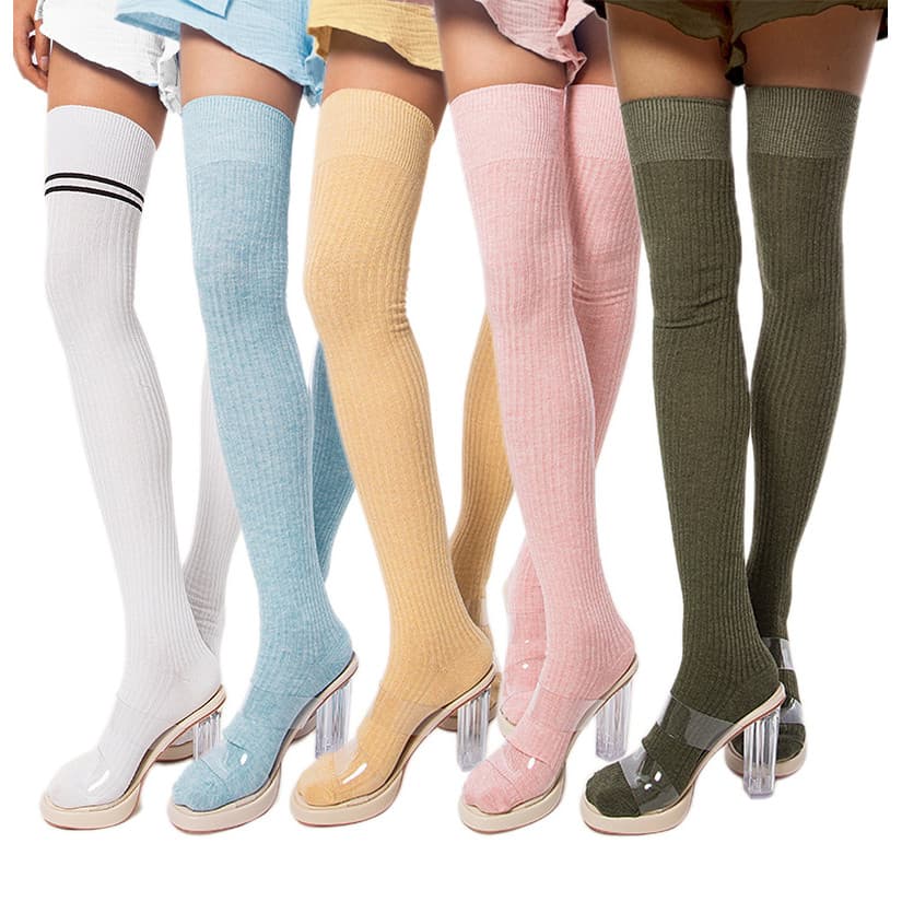 Verão colorido feminino belas pernas meias meias altas botas meias deslizamento para baixo fino sobre o joelho meias