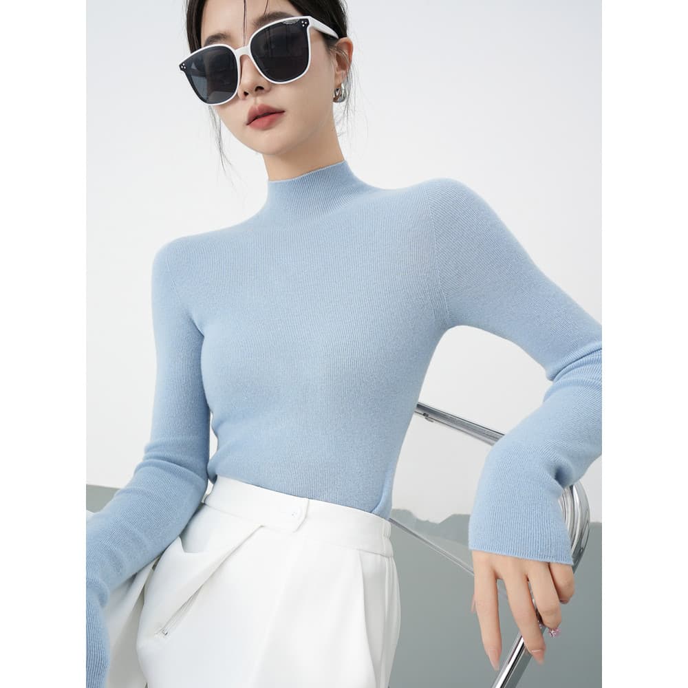 Sem costura meia gola alta lã camisa de fundo feminina 100 lã pura Merino magro-ajuste camisola outono inverno meados-