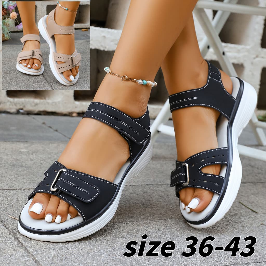 Sandálias Femininas Plus Size 41 42 43, Novas Sandálias Casuais de Verão, Sandálias Planas Esportivas com Velcro