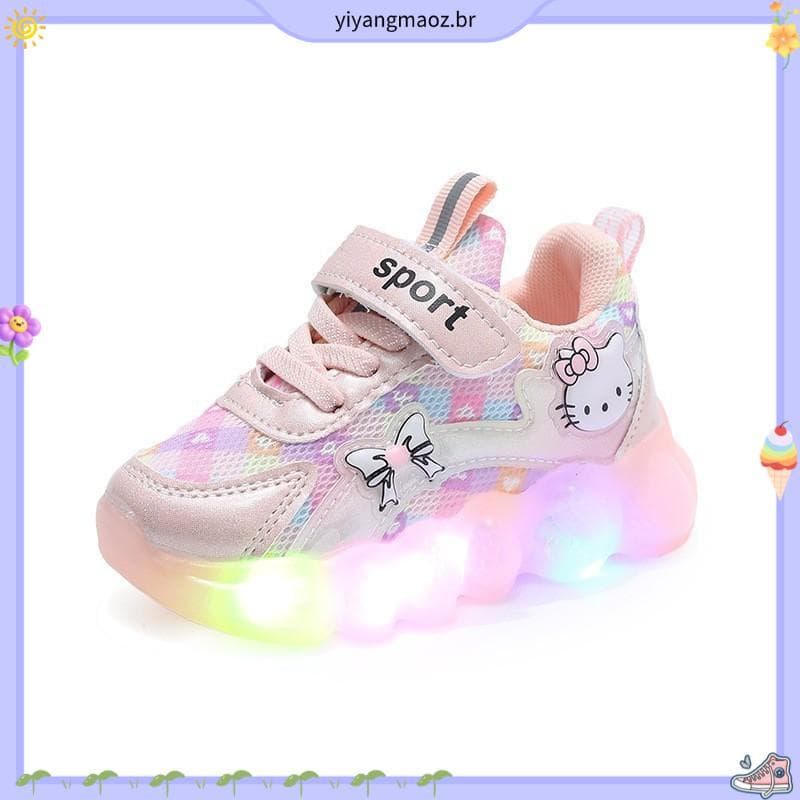 Tênis infantil com luzes LED coloridas e design de personagens de desenho animado