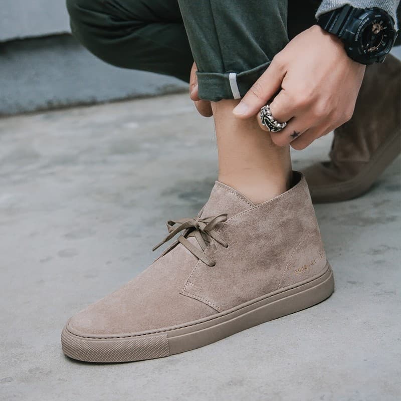 Homens sapatos masculinos complexo japonês esportes sapatos casuais moda couro genuíno vaca camurça Mid-Top tênis versão