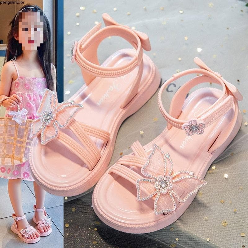 sandália infantil sandália anabela feminina sandália de brilho Verão novo estilo crianças sandálias moda strass borbo