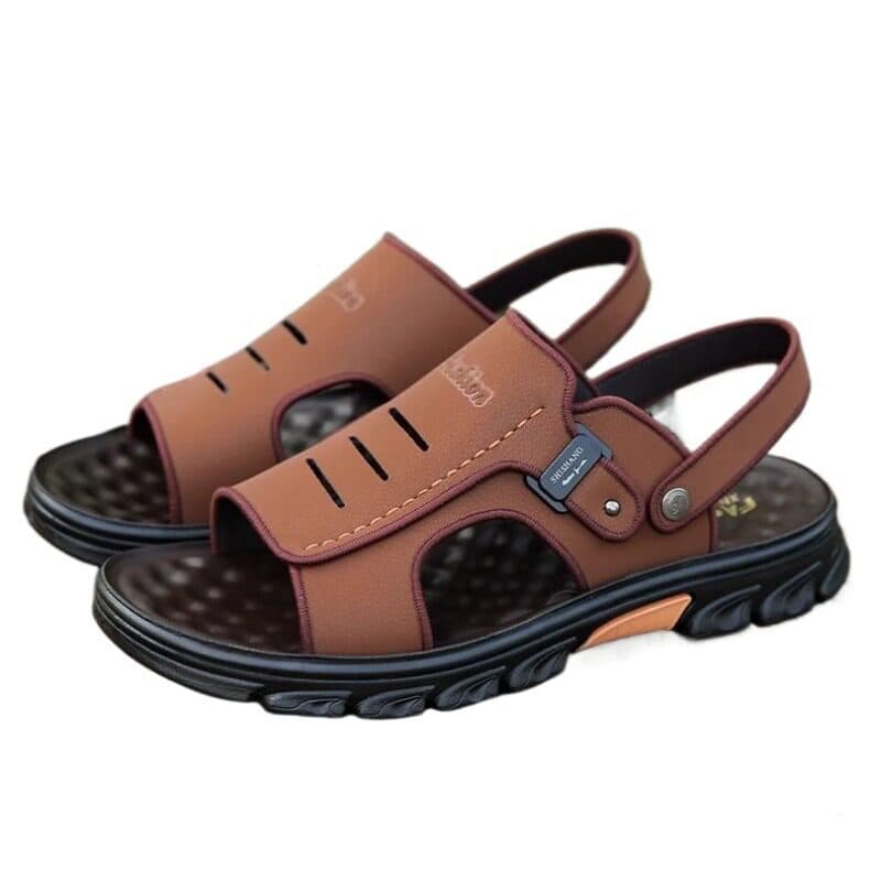 2025 verão novo estilo sandálias masculinas de couro genuíno sandálias masculinas condução dupla utilização sapatos de p