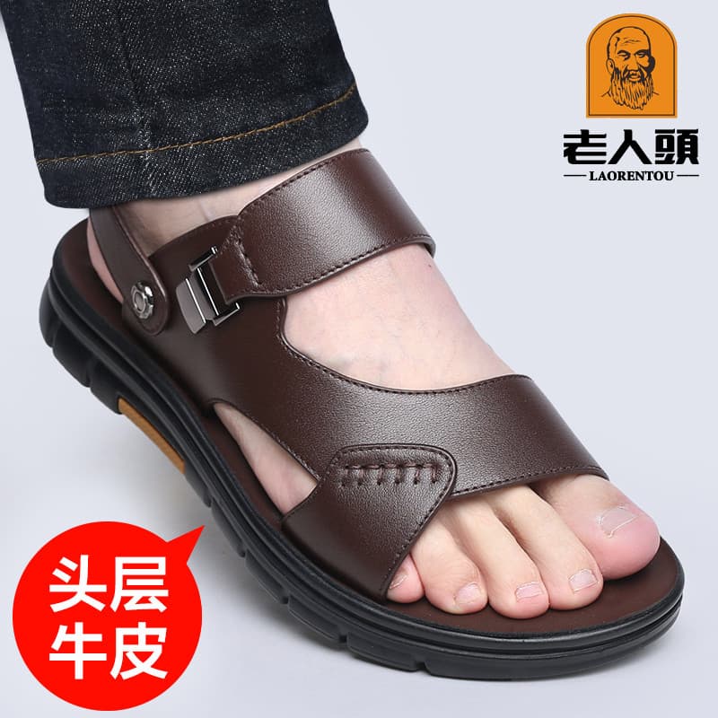 Sandálias de dedo do pé para idosos homens verão novo estilo couro genuíno respirável sandálias masculinas sapatos de co