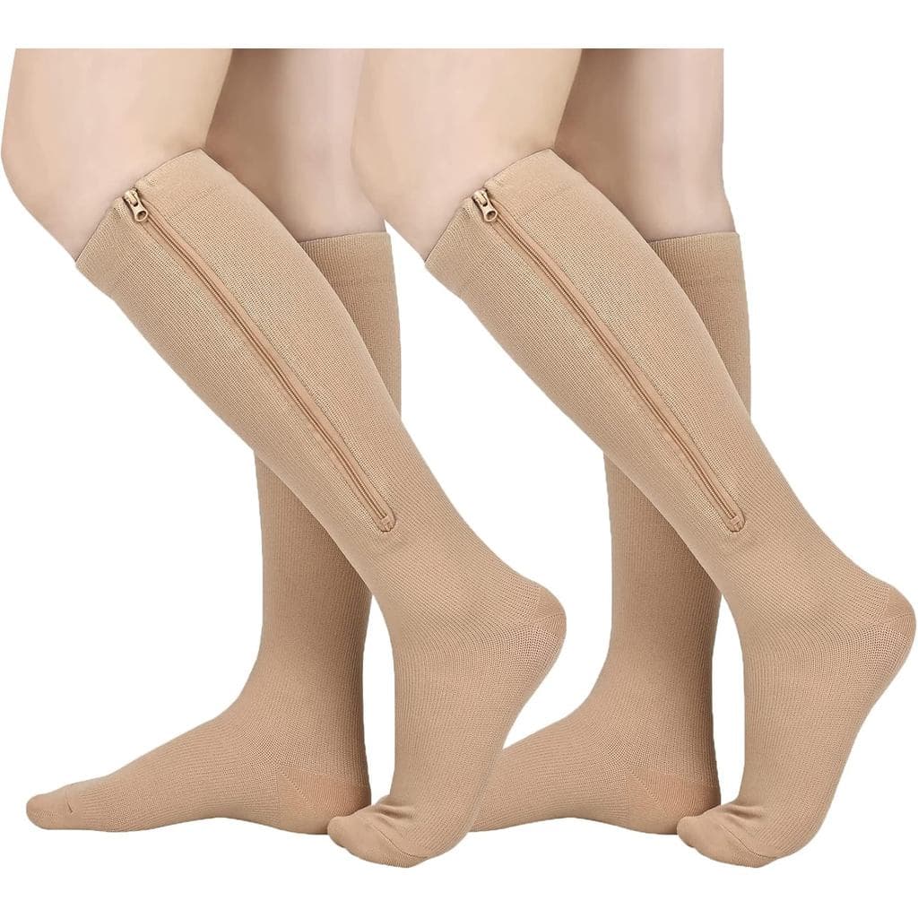 2 Pares de Meias de Compressão com Zíper para Mulheres e Homens, Meias de Compressão de Ponta Fechada, 15-20 mmHg, Meias