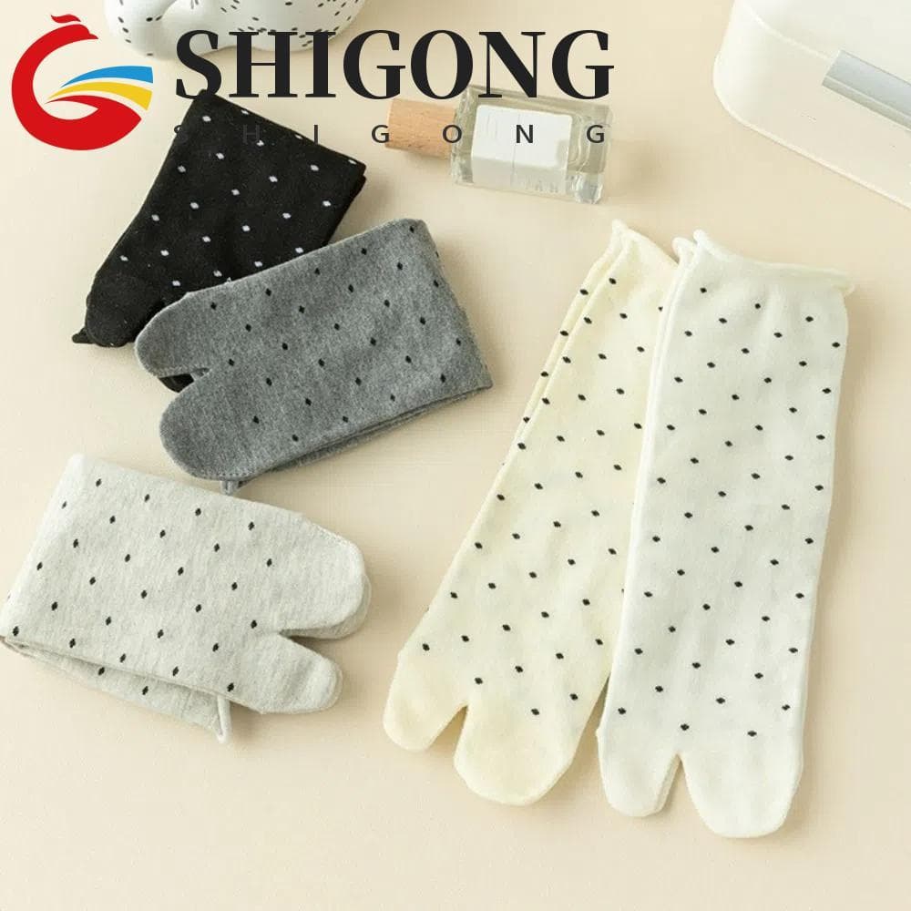 SHIGONG Meias Tubulares De Dois Dedos , Finas Separadas Com Pontos De Algodão Babados , Meia Panturrilha Para 2 Pares De