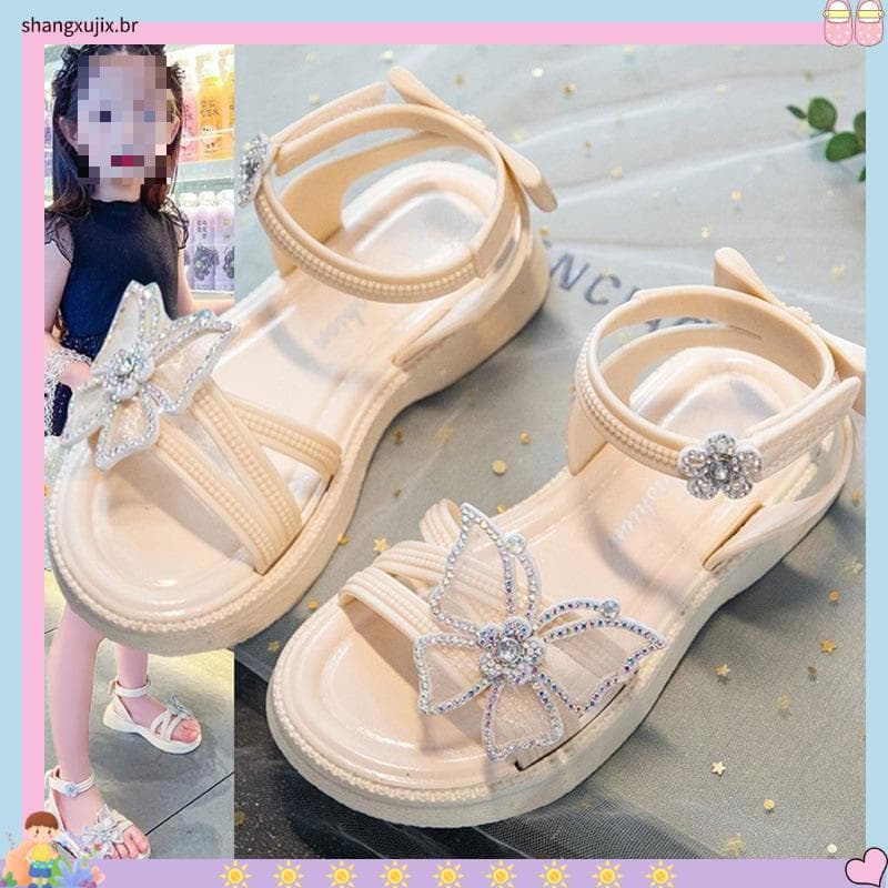 sandália infantil sandália anabela feminina sandália de brilho Verão novo estilo crianças sandálias moda strass borbo