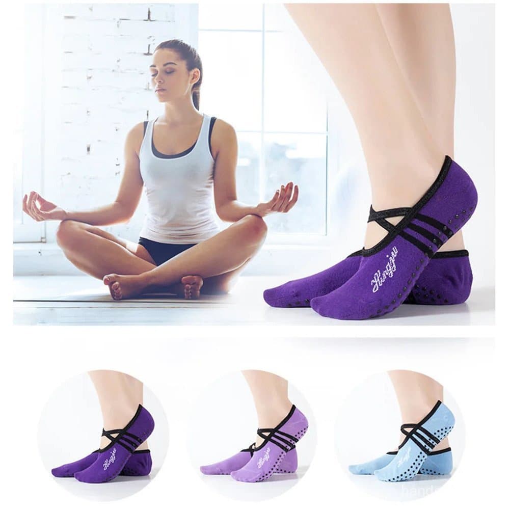 1 Par de Meias de Yoga Esportivas para Mulheres, Antiderrapantes, com Amortecimento, Meias de Pilates, Protetor de Calca