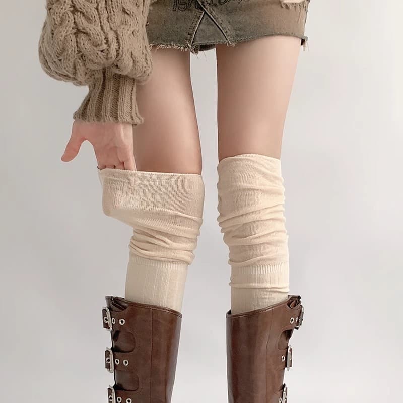 Com botas meias femininas tubo longo sobre o joelho meias branco verão fino algodão pilha botas Merader jk meias