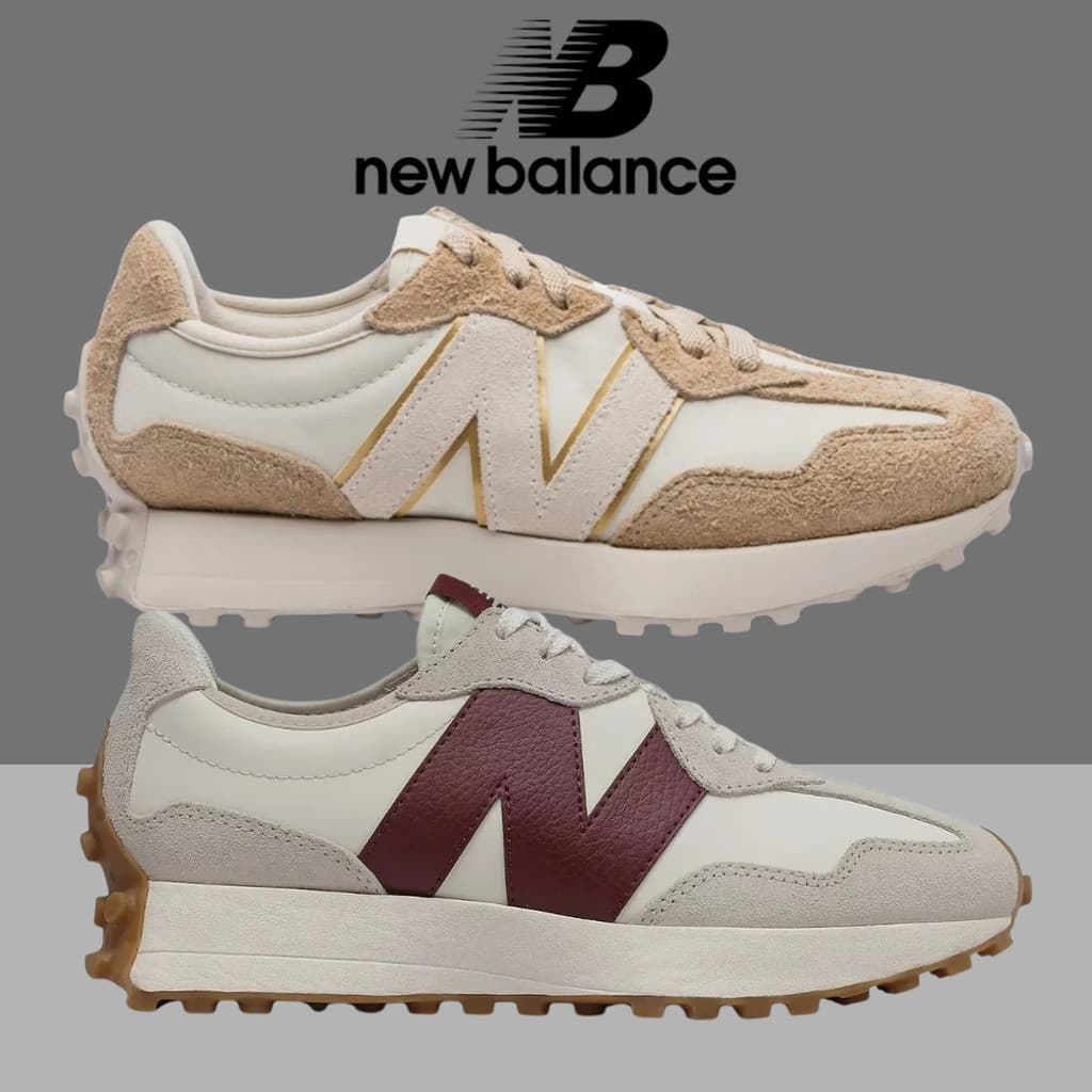 Tênis New Balance NB327 feminino branco e marrom com sola marrom