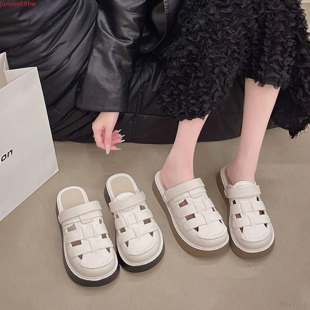 Sandália Romana JUNYUE , Sandálias De Bico Coberto Ondulado De PU Doce , Sapatos Casuais Com Tira No Tornozelo Planas Oc