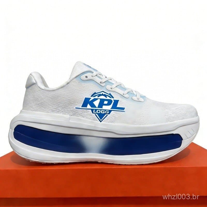Tênis esportivo KPL LOGG branco com detalhes azuis para corrida e treinamento