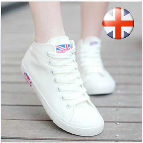 Primavera sapatos de lona feminino cor brilhante Mid-top sapatos de pano plano Casual tênis esportivos versão coreana na