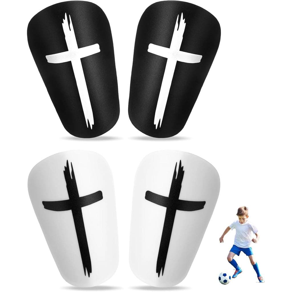 2 Pares de Mini Caneleiras de Futebol, 3.94x2.36, Caneleiras Pequenas Pretas e Brancas com Padrão de Cruz, Caneleiras de
